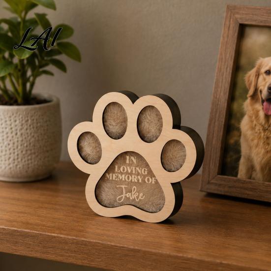 Geschenk für Tierhalter bei Verlust Haarkästchen Niedliche Pfotenform Gedenk-Holzkästchen Fell Hunde und Katzen Beileid Hund