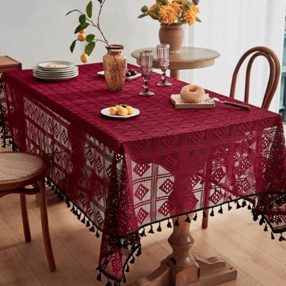 Dust-Resistant Retro Tablecloth Checkered Pattern Lace Tablecloth  Coffee Table