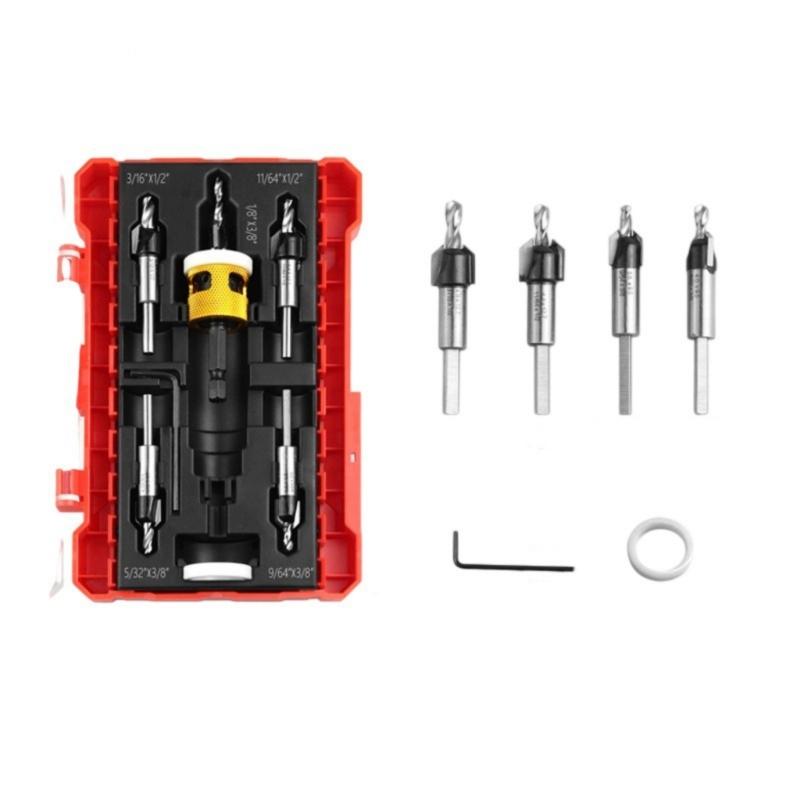 5Pcs Countersink Drill Bit Set With Depth Limiter For Precise Woodworking And Furniture Installation