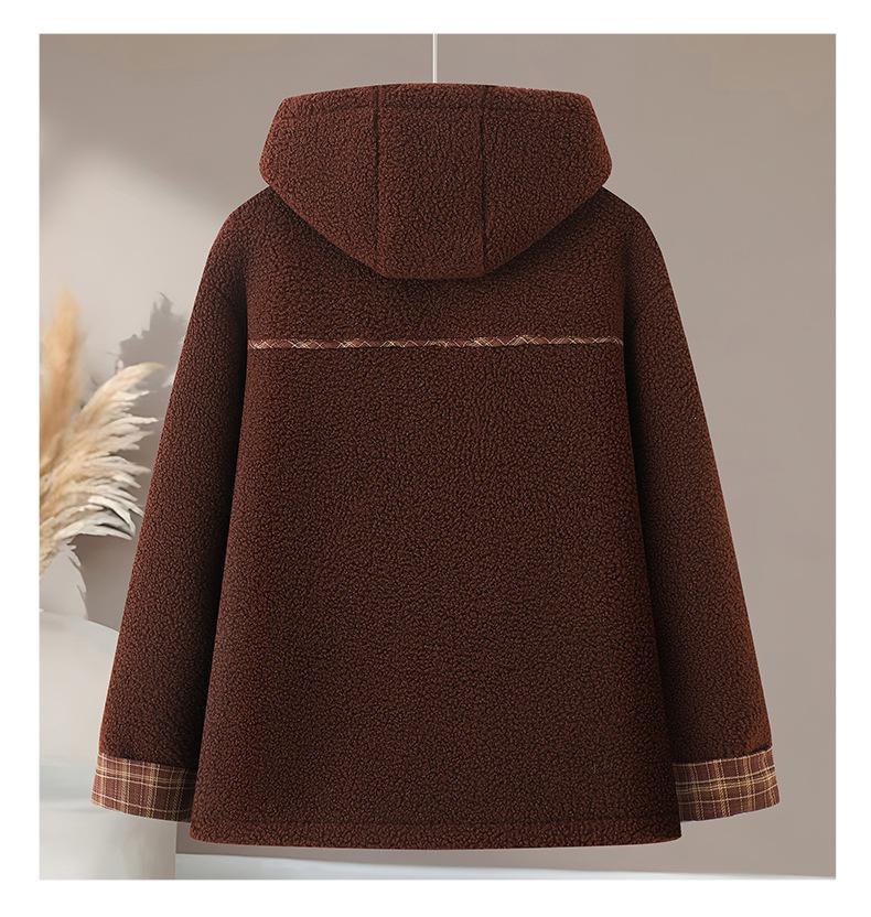 New Style Winter Plus Velvet Thick Fleece Hooded Zipper Jacket for Middle-Aged & Elderly Women