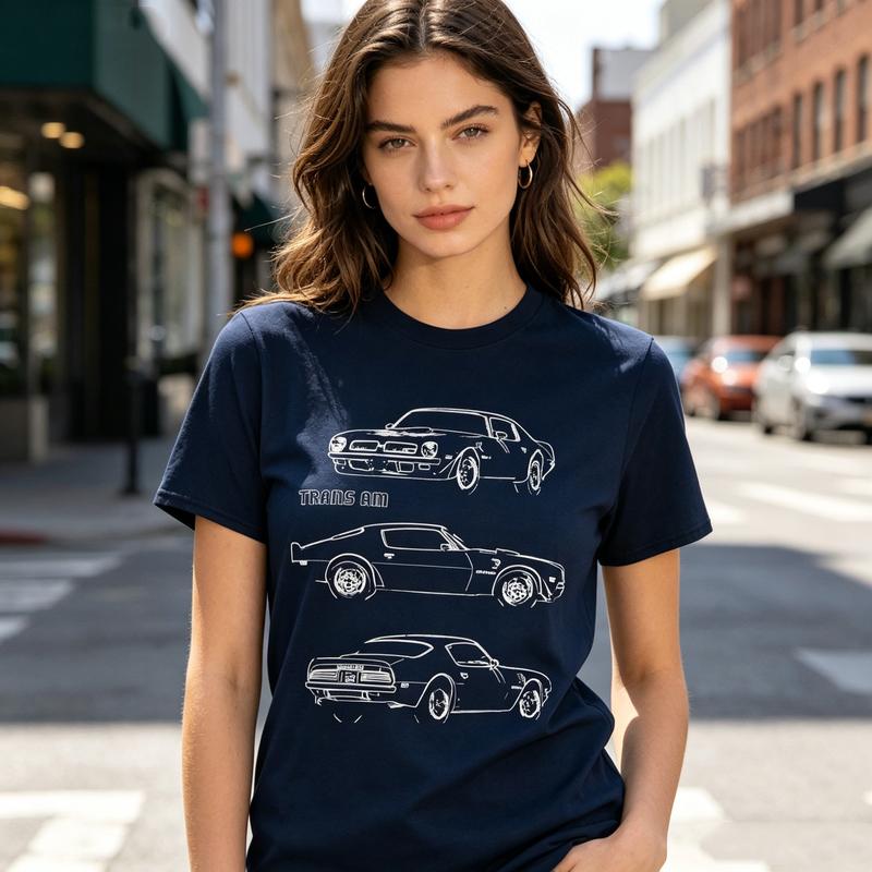 Trans Am Three View Line Graphic T Shirt Classic American Muscle Car Print Tee Unisex Soft Cotton Crew Neck Short Sleeve