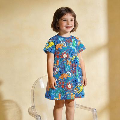 Nouveautés Été: Robe de Princesse Imprimé Animal Dessin Animé pour Filles, Col Rond, Manches Courtes, Robe Enfant