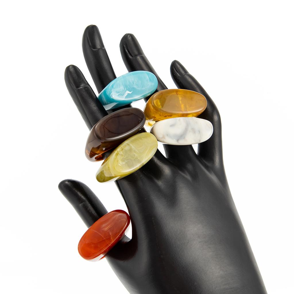 Fashion Gradient Square Triangle Cut Resin Ring Designer Handbag Shaped Band Ring For Women INS Daily Minimalist Jewelry