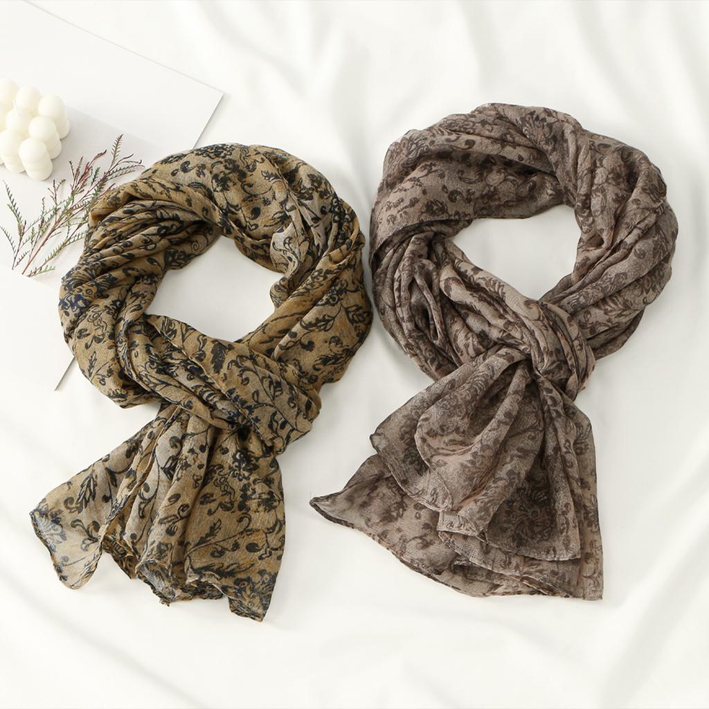 Muslim Vintage Voile Floral Scarf Islamic Women's Head Wrap Neck Scarf Lightweight Soft Scarves Elegant Fashion Accessory