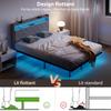 Bed frame 140 x 190 cm with steel base, floating double bed with RGB LED lights and charging station, grey