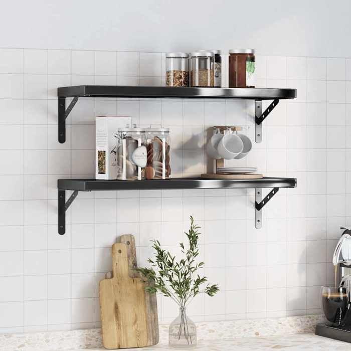 VidaXL Étagères murales 2 pcs 75x23,5x3 cm noir acier inoxydable, étagère flottante, étagère murale d'exposition, panneau 30292