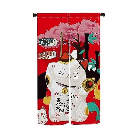 Qinunipoto Noren, Japanese Style, Lucky Cat, Carp Streamer, Cat Pattern, Simple Style, Noren, Width 72 x Length 120cm, Interior, Blindfold, Stylish