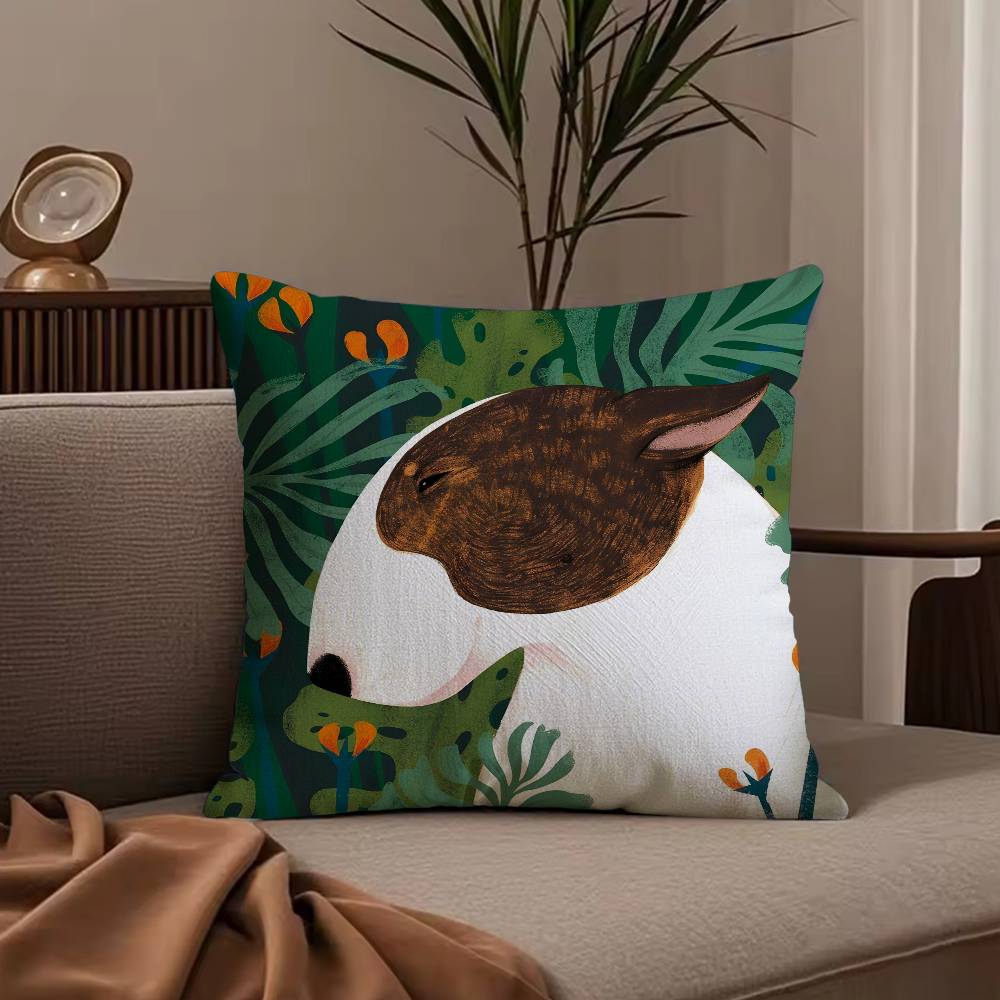 Cartoon Bull Terrier Series Pillow Case Anti-dustmite Pillowcase Invisible Zipper Silky Short Plush Sofa Cushion Cover