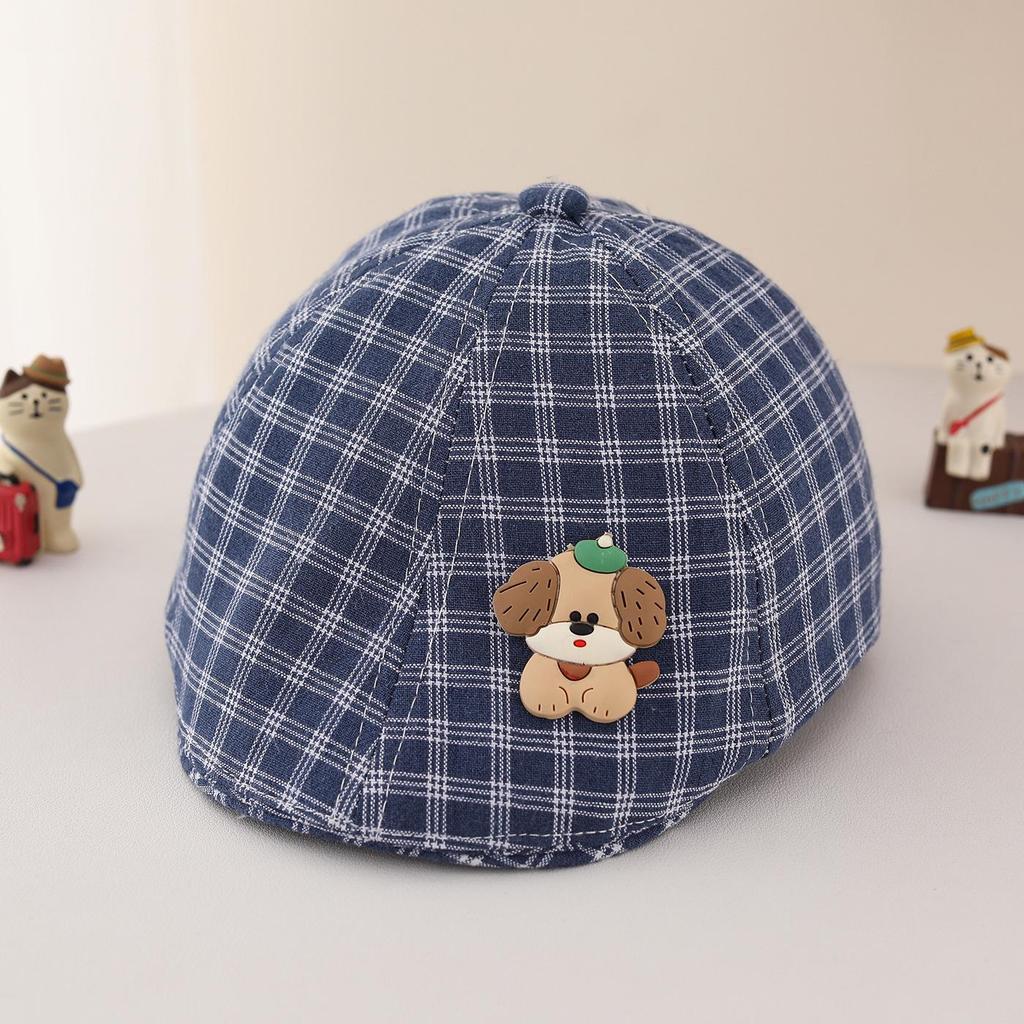 Retro Plaid Baby Beret – Spring/Summer Sun Hat with Embroidered "23" for Infants & Toddlers