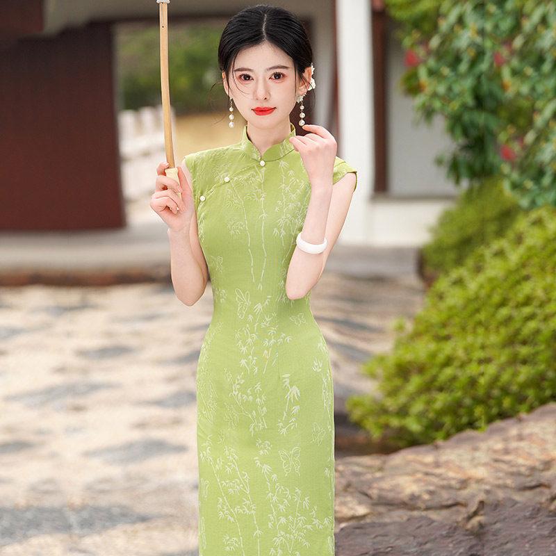 Grün ärmellos nationaler Stil neu Chinesisch Suzhou langer Cheongsam verbessert jung 1011 neu Damen hoher Sinn Sommer
