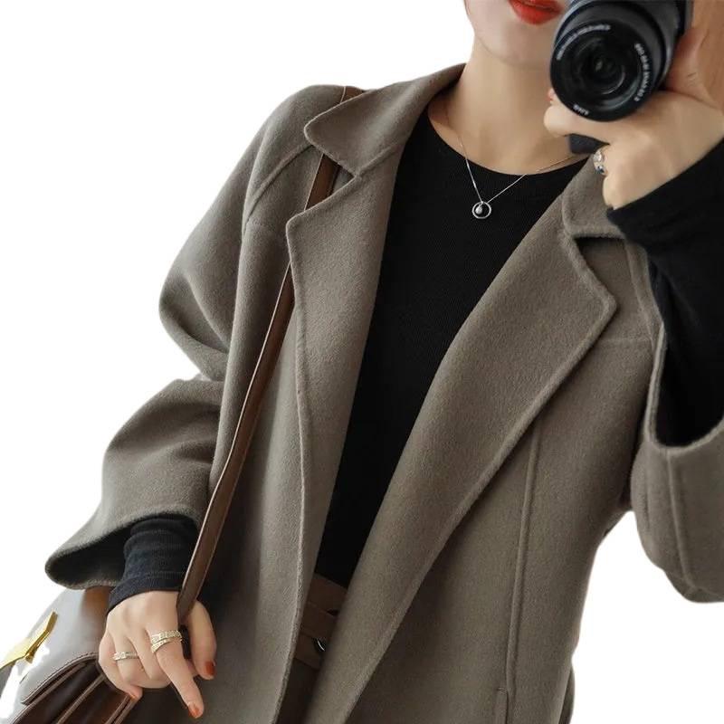 Women's Plus Size Double-Sided Wool Over-the-Knee Coat - Loose Fit, 2025 Autumn/Winter