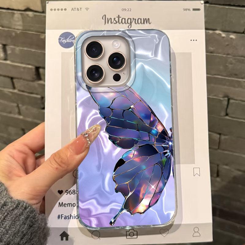 

Luxury Butterfly Girls Women Phone Case For Apple iphone 16pro 15 16 14 13 Pro Max 16e 12 11 7 8 Plus XR SE Bumper Fundas Cover iphone 7 or 8 білий