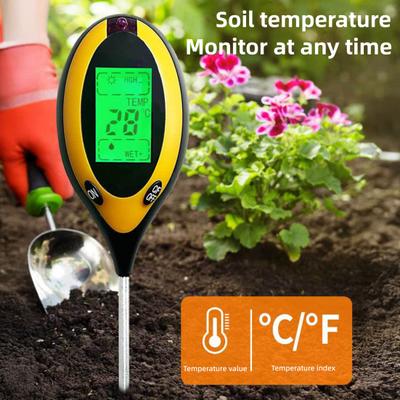 4-in-1 Soil Tester Digital Display Soil Moisture Sunlight PH Temperature Tester Long Probe Soil Tester for Garden Lawn Farm Greenhouse Plant Care