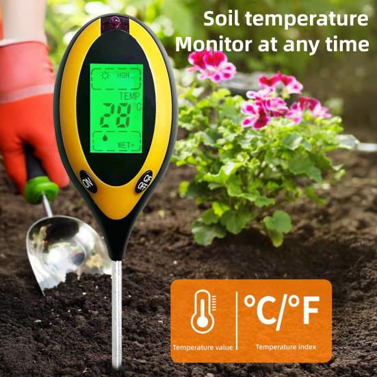 Tester gleby 4 w 1 Cyfrowy wyświetlacz Wilgotność gleby Światło słoneczne PH Temperatura Długa sonda Tester gleby do ogrodu trawnika farmy szklarni Pielęgnacja roślin