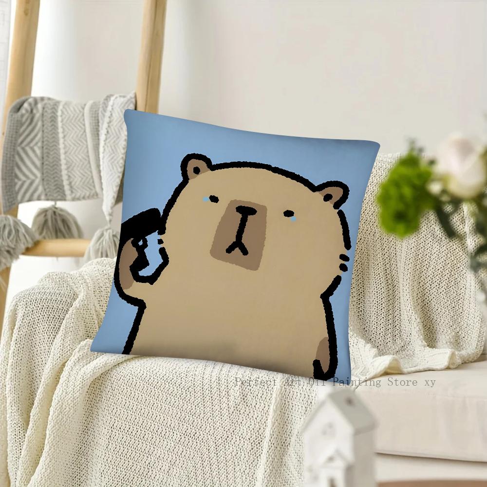 Cartoon Capybara Pillow Case Square Pillow Cushion Cover Bedroom Sofa Room Decoration Casual Pillow Cover