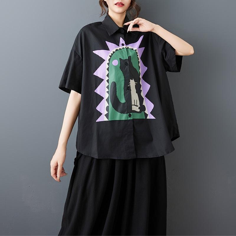 Short Sleeve Oversized Cotton Vintage Shirts & Blouses for Blouse Casual Loose Summer Tops Women Button Up Shirt