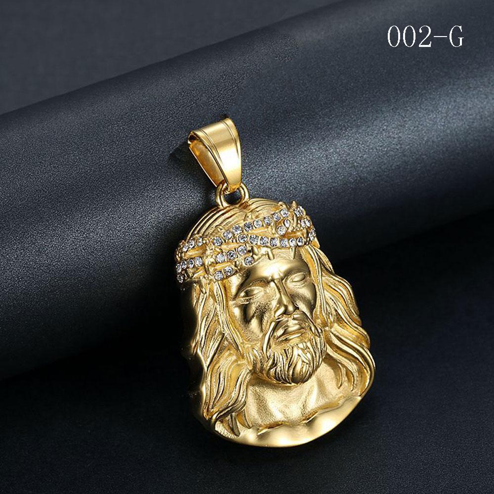 Collana Ciondolo Ritratto Placcato Oro in Acciaio Inossidabile Titanio Dio Gesù Testa Umana con Catena da 3 mm per Uomini Donne Gioielli Hip Hop