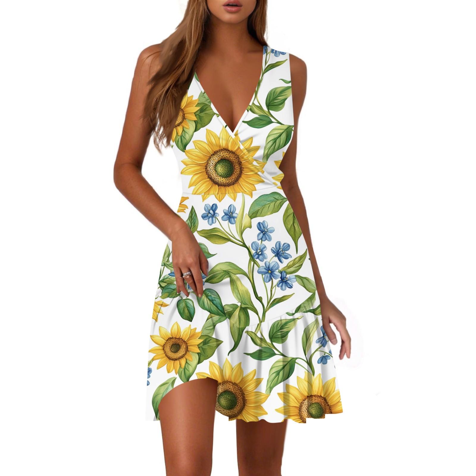 

Женское повседневное модное платье с V-образным вырезом и принтом без рукавов S зелёный