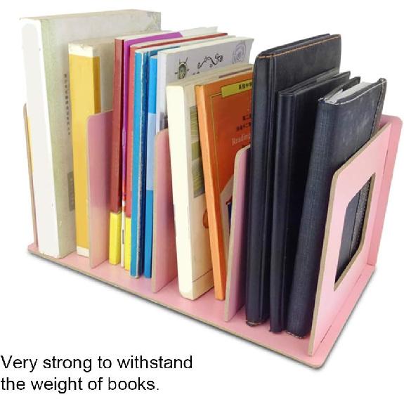 Desktop Bookshelf Wooden DIY Desktop Bookshelf Rack Books DVD Storage Magazine Holder for Students Kids Adult()