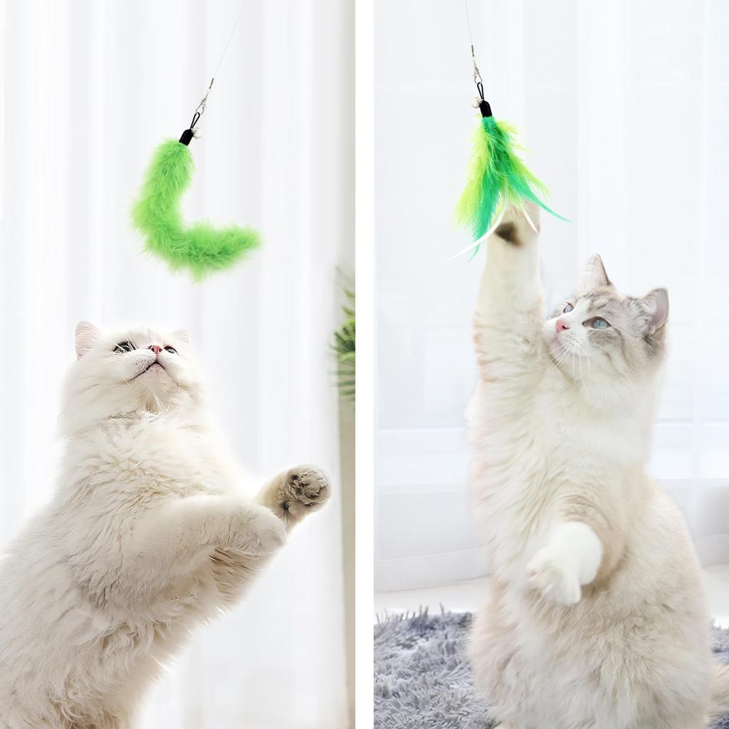 SONGWAY Cat Toy, Cat Teaser, Fluffy Insect Feathers, Replacement Feathers, Green