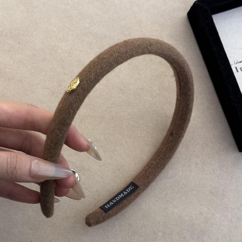 Small Gold Medal Colored Woolen Velvet Faceband - Simple Autumn/Winter Pure Color Thin Style Headband for Hair