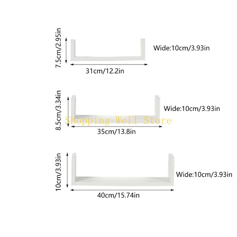 KX4B Pack of 3 Solid Floating Wall Shelves Featuring Water Based Paint for Home Decoration and Storage Solution
