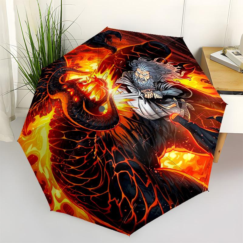 1pc Dragon vs. Wizard: Epic Battle Umbrella with Plastic Handle,Suitable for All Seasons Travel Outdoor Multi-functional UmbrellaDCS162