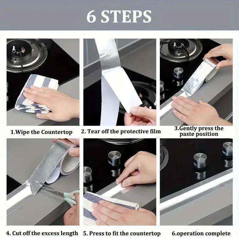 1/2 Rollen Aluminiumfolienband Wasserdicht Ölfest Küchenherd Spüle Dunstabzugshaube Rohr Reparaturband Selbstklebende Dichtungsstreifen