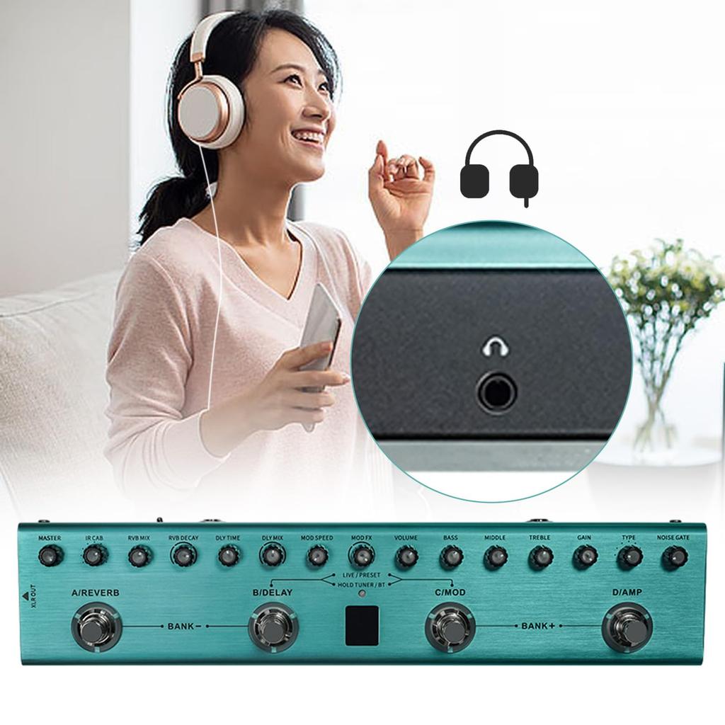 Xtahdge Guitar Multi-Effect Pedal 3-Band Equalizer XLR Balanced Output 3 Delays 3 Reverbs Bluetooth Type-C Rechargeable