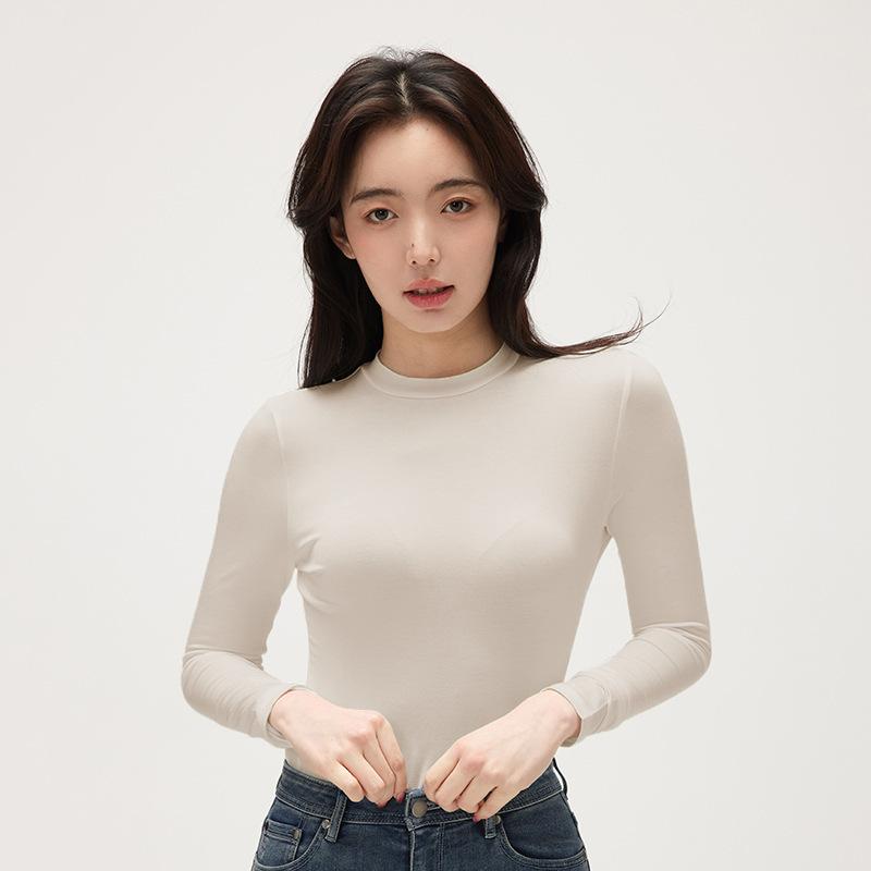 

Летняя однотонная модальная базовая рубашка для женщин, футболка с длинными рукавами и полуворотником-стойкой, женское нижнее белье в корейском стиле XXL