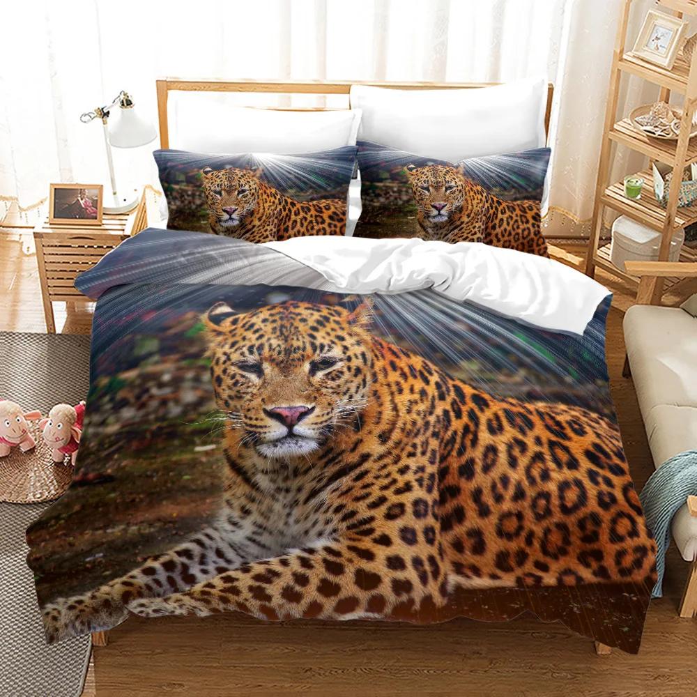 Leopard Soft Duvet Cover King Quen Sized Dimensions Brown Chetah Beding Set for Children Kids Tens Adult Peoples Wild Animal 2/3pcs Polyester Warm