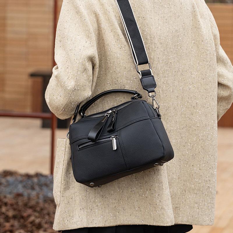 Mjuk Läderhandväska Äkta Läder Kuddväska Enkelaxelväska Crossbody Liten Fyrkantig Väska