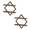 2PCS Organizer 2-Tier Wood Floating Shelves Space Saving Wall Mounted Storage Rack Decorative Display Shelves Office