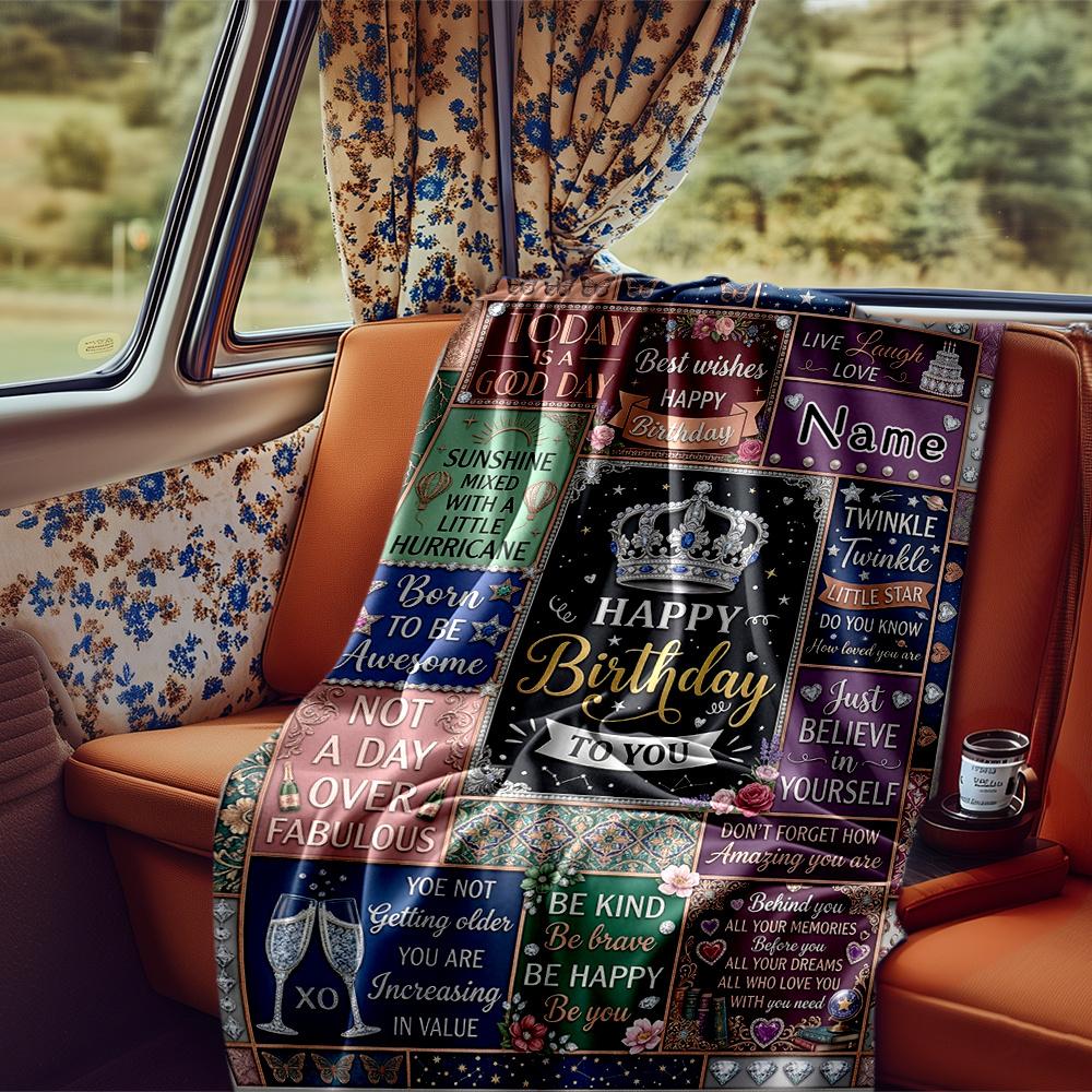 Birthday Wishes And Inspirational Quotes Collage Blanket Personalized Name Soft Comfortable Stylish Blanket Car Blanket Perfect For Travel Camping