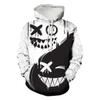Men's Hoodie Print Black White Split Smiley Face Graffiti Hooded Sweatshirt Oversized Streetwear Pullover for Men Women