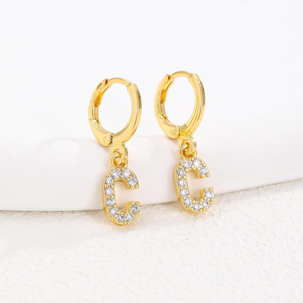 European and American Fashion Gold-Plated Zircon Letter Earrings for Women