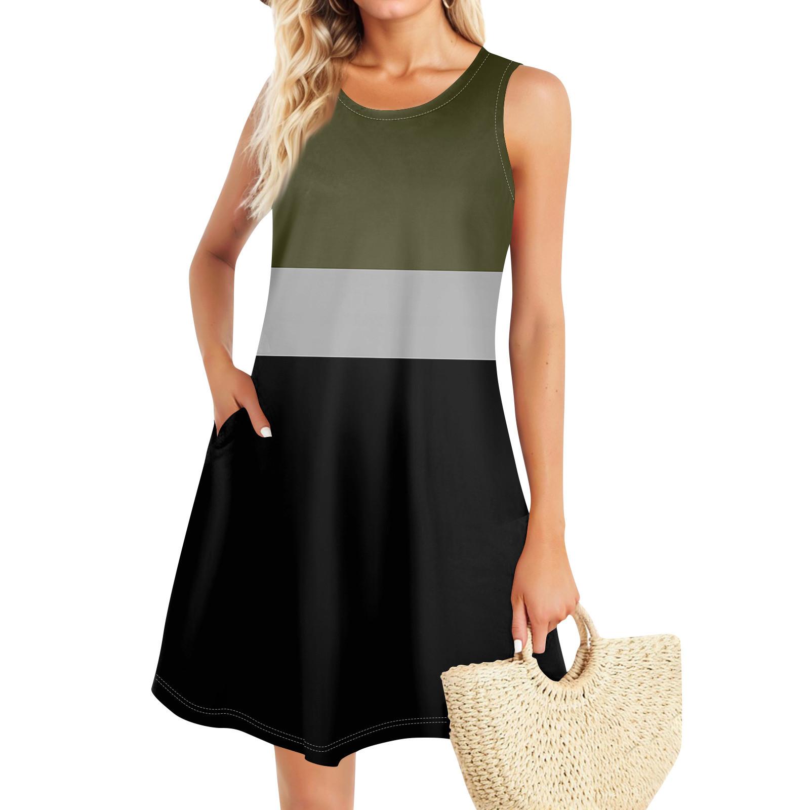 

Летние платья для женщин Пляжный Бохо без рукавов Винтажный принт Футболка с карманами Сарафаны-майки XXXL чёрный