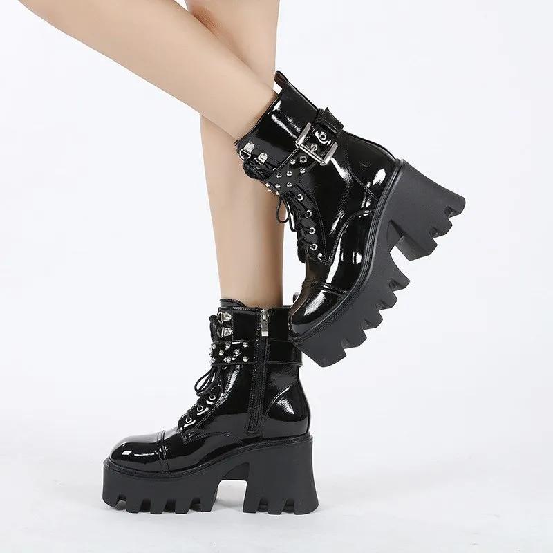 

Large Size Platform Ankle Boots Women Tube Sweet Sle PU Material Warmth Inner Side Zipper 43