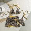 European And American Contrasting Colors Fashion Bikini Three-Piece Swimsuit Sexy Lace-Up Halter Skirt Bikini Swimsuit Women