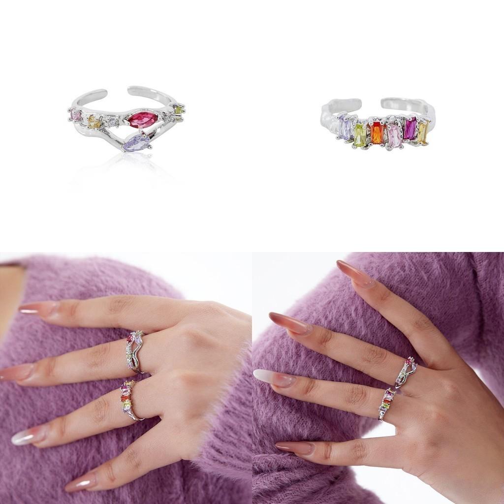 Open Stylish Geometric Ring For Women Featuring Vibrant Colorful Stones Perfect For Fashion And Wear Everyday