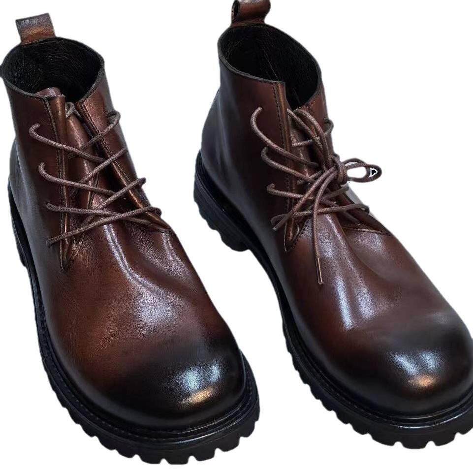 Leather Men'S Boots Tooling Boots Desert Boots Genuine Leather Outsole Big Head Leather Shoes Derby Shoes Outdoor Shoes Men'S Martin Boots