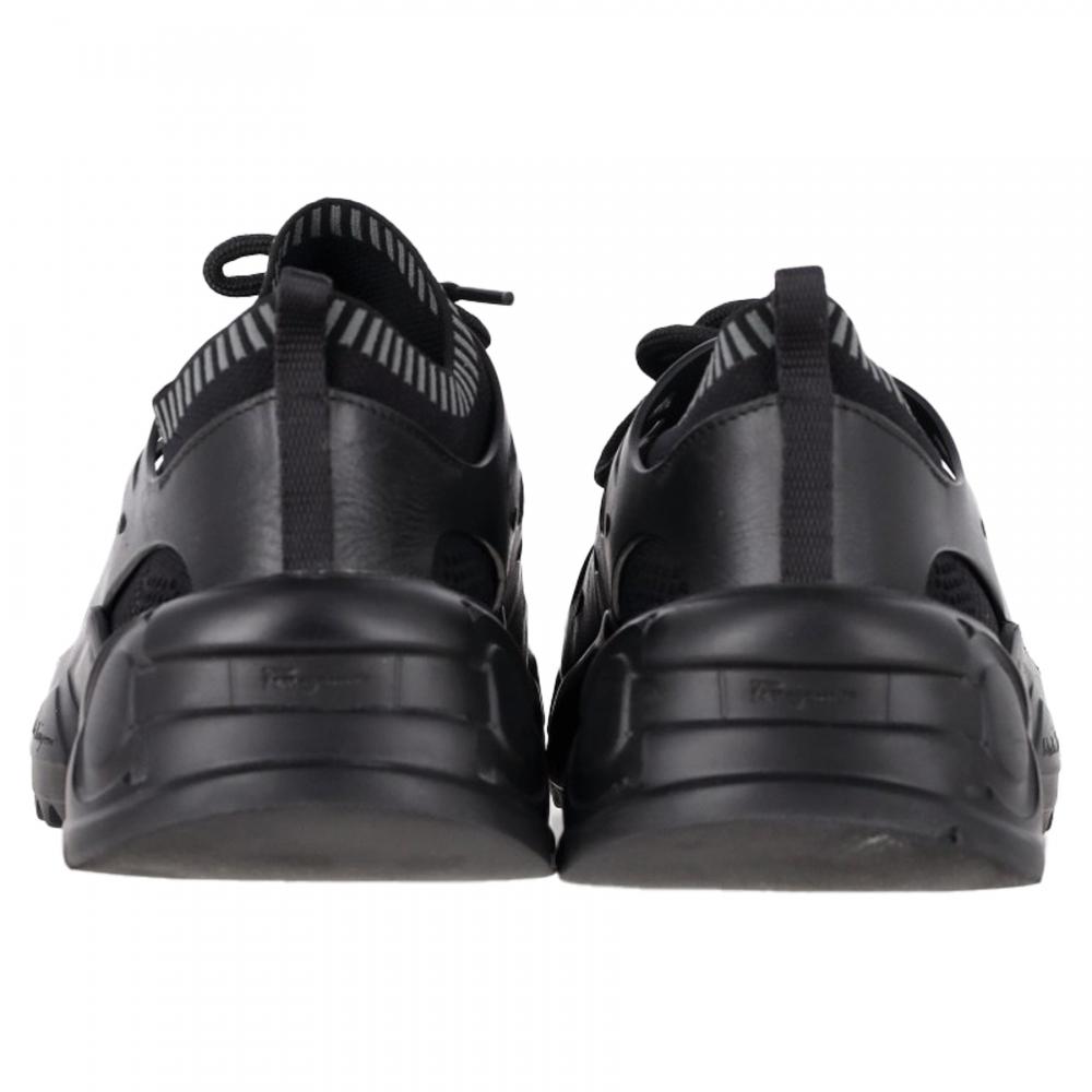 Salvatore Ferragamo RaInTop Low Top Sneakers In Black Mixed Media Black