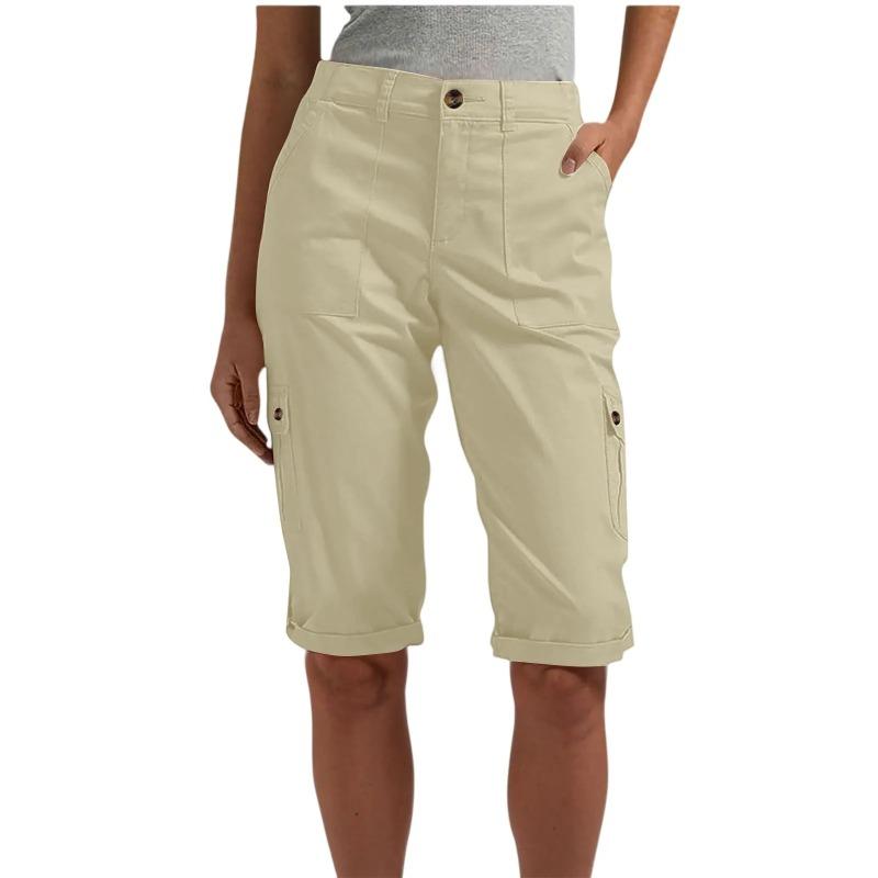 Women's Stylish Cargo Shorts Spring Summer Casual Fashion Solid Color Pocket Overalls Slim Straight Leg Five Quarter Pants