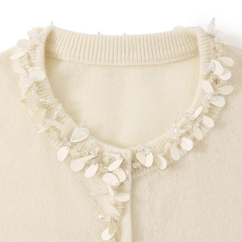 ELLE KIDS Girls' Wool Blend Hand-Embroidered Lace Cardigan
