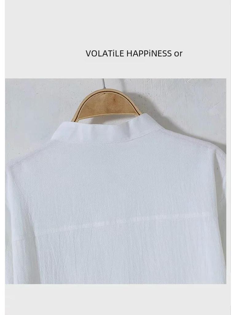 Men's Slim Fit Japanese Retro Linen-Cotton Shirt, Long Sleeve, Stand Collar, Casual All-Match Design.