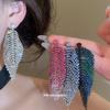 Silver Needle Diamond Leaf Tassel Earrings Luxury Exaggeration Heavy Industry Earrings Design Sense Niche Earrings Women