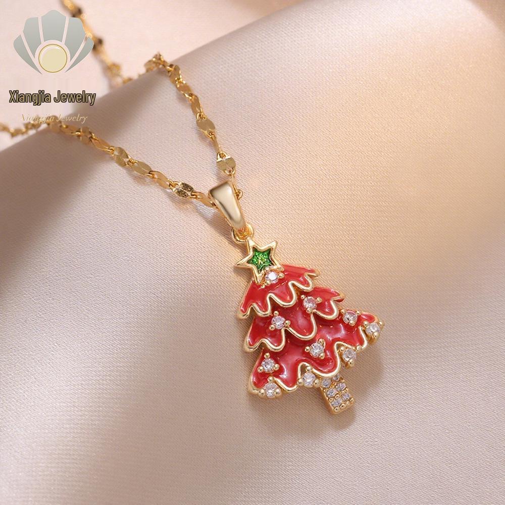 Европейское и американское рождественское циркониевое ожерелье - кулон Санта и елка для женщин