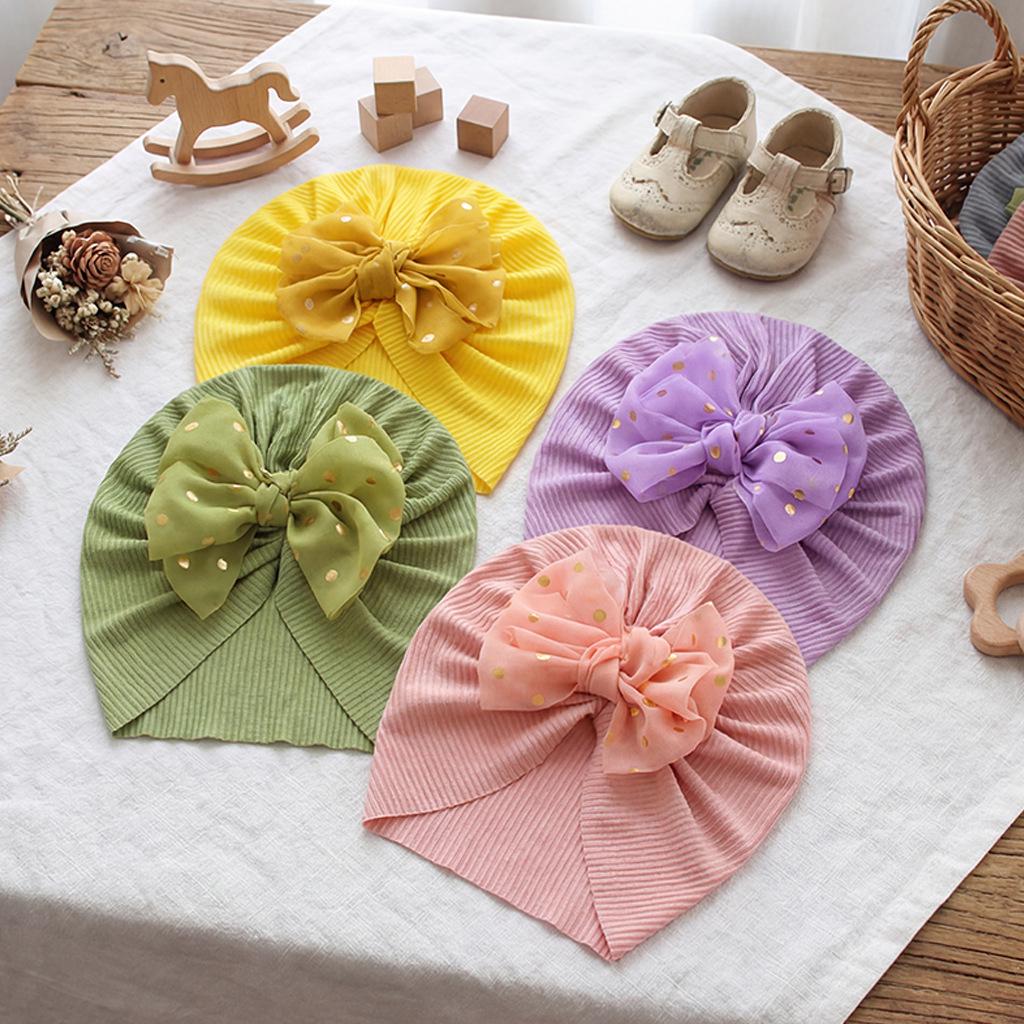 European & American Baby Ribbed Bow Hat - Polyester Pullover Cap