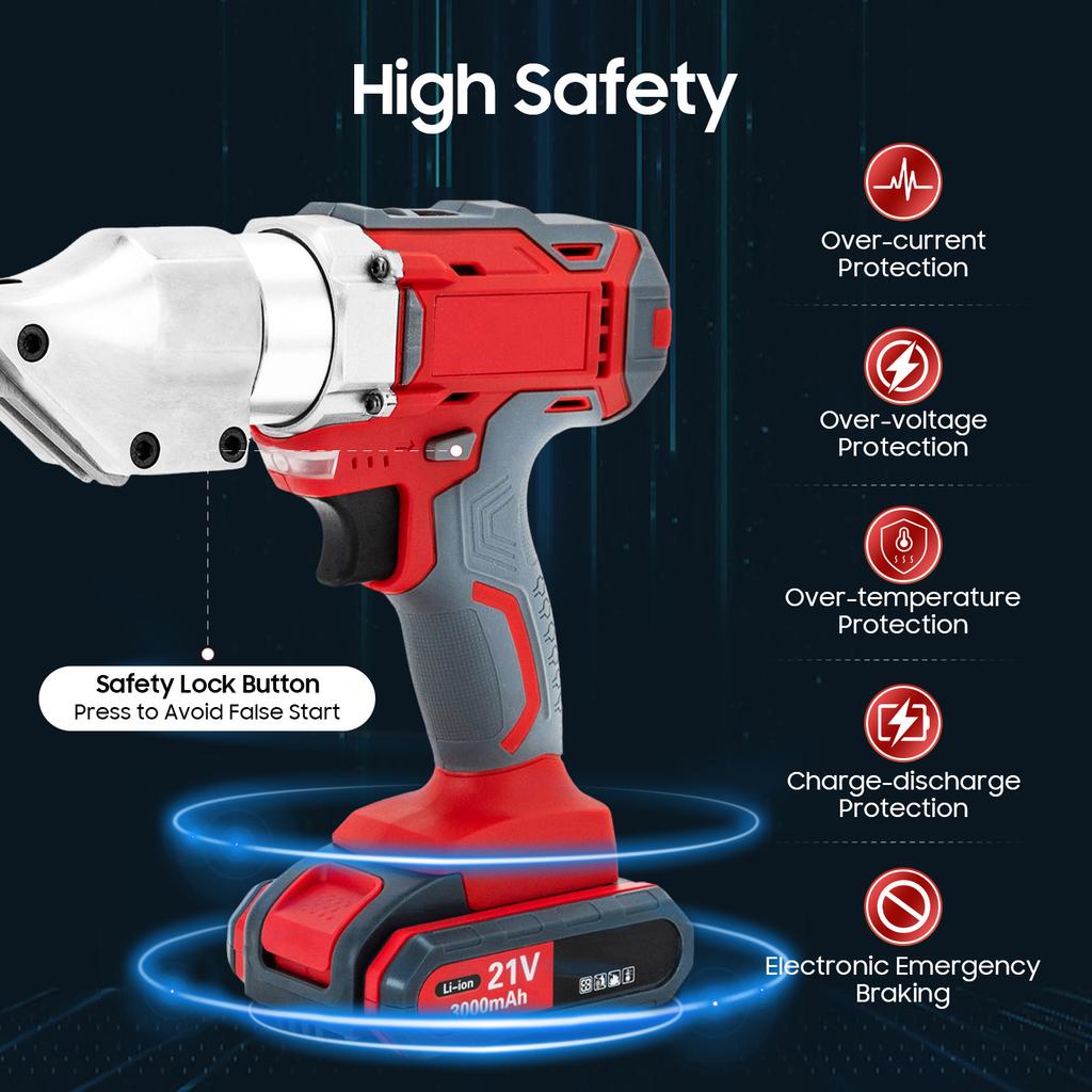 21V High-speed Rotating Head Electric Metal Cutter, Dual Speed Adjustable Cutting Tool with Box & LED Light for Iron, Aluminum