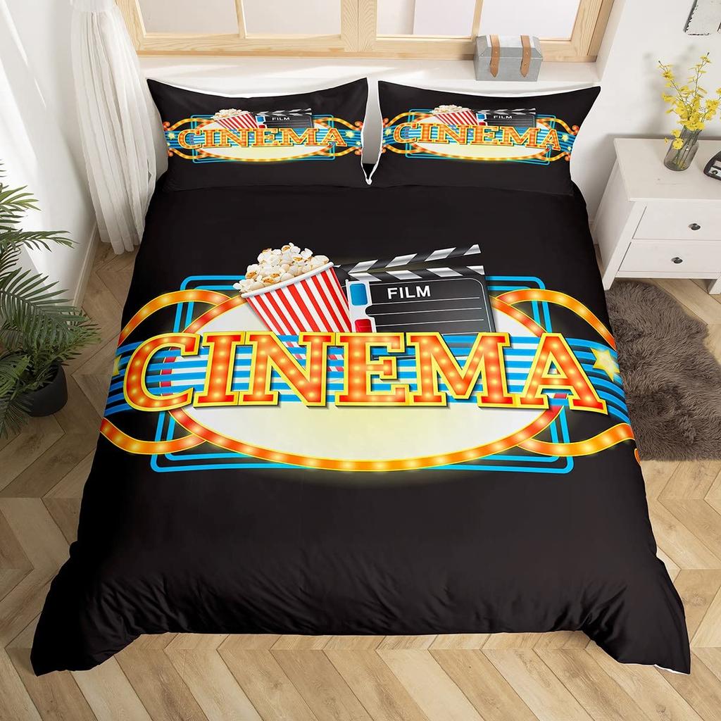 Vintage Kino Bettbezug für Familie Junge Mädchen Heimkinozimmer Dekor Vollständiges Film-Thema Bettdeckenbezug Film-Thema Bettwäscheset